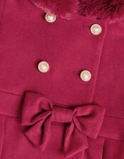 Faux Fur Hood Bow Coat, Red (BURGUNDY), large