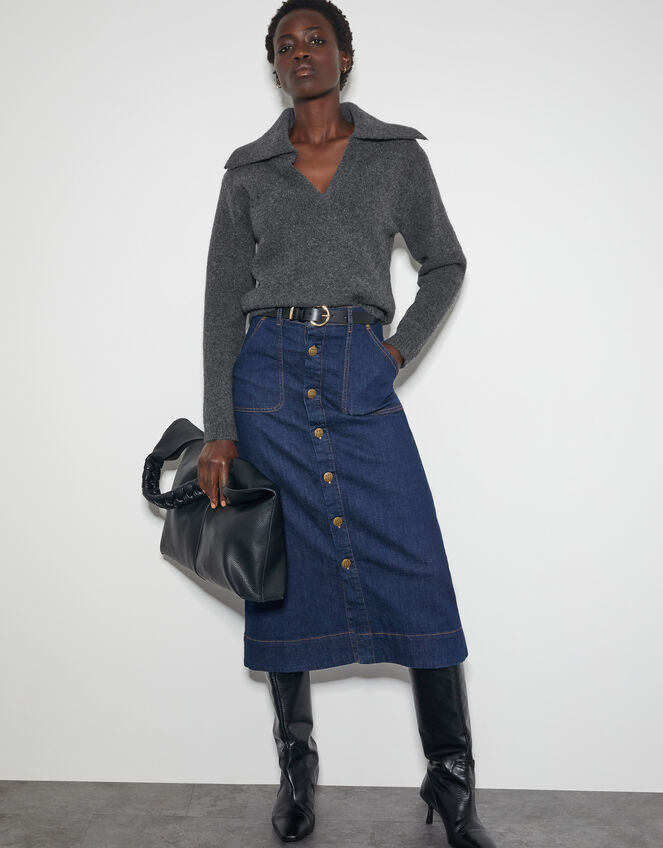 Clover V-Neck Collar Jumper, Grey (CHARCOAL), large
