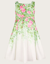 Botanical Print Rose Duchess Dress, Ivory (IVORY), large