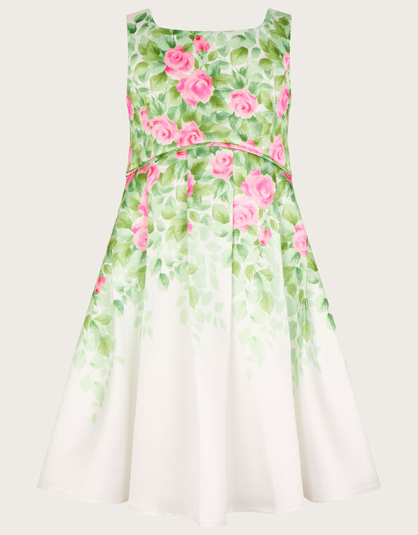 Botanical Print Rose Duchess Dress, Ivory (IVORY), large