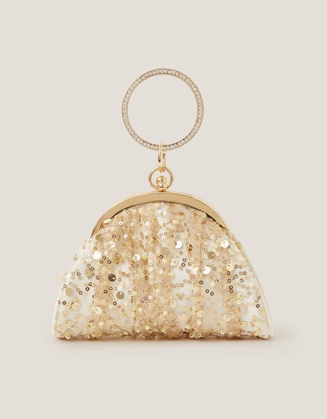 Embroidered Tulle Bangle Mini Bag, Ivory (IVORY), large