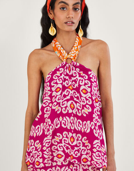 Bandhani Print Halter Ring Cami Top in LENZING™ ECOVERO™ , Pink (PINK), large