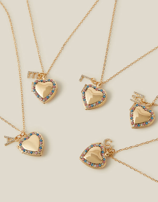 Initial Sparkle Heart Locket Necklace, Gold (GOLD), large