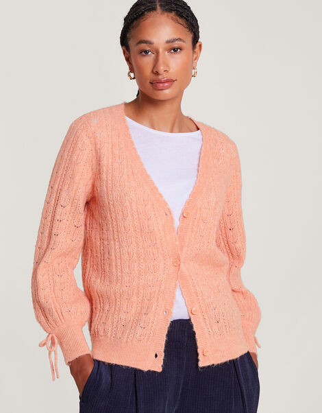 Super-Soft Pointelle Cardigan with Recycled Polyester, Orange (PEACH), large