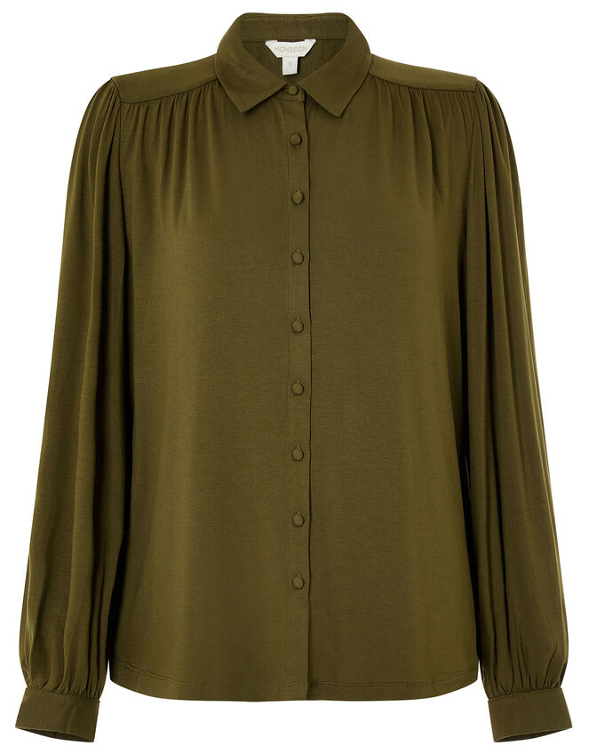 Penny Long Sleeve Shirt with LENZING™ ECOVERO™, Green (KHAKI), large