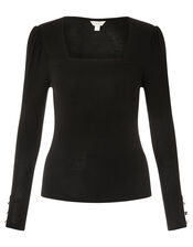 Sable Square Neck Long Sleeve Top, Black (BLACK), large