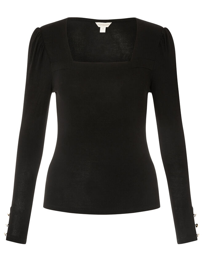 Sable Square Neck Long Sleeve Top, Black (BLACK), large