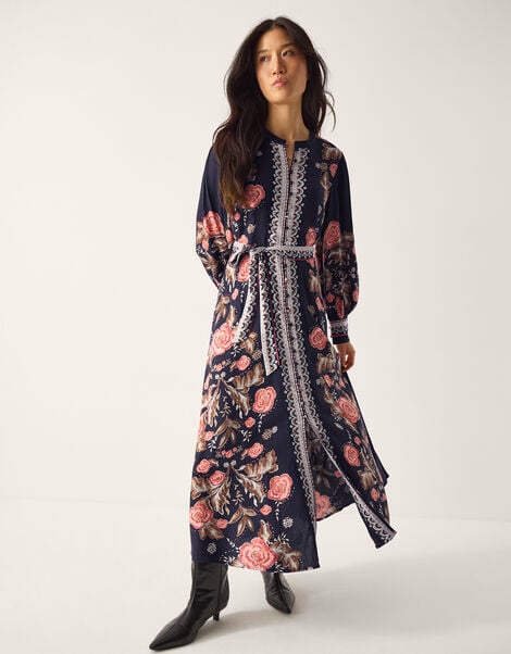 Rosalie Blouson Floral Print Midi Dress, Blue (NAVY), large