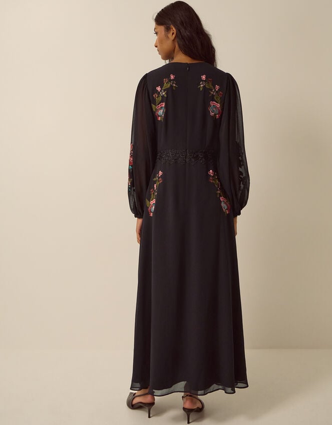 Margot Floral Embroidered Midi Dress, Black (BLACK), large