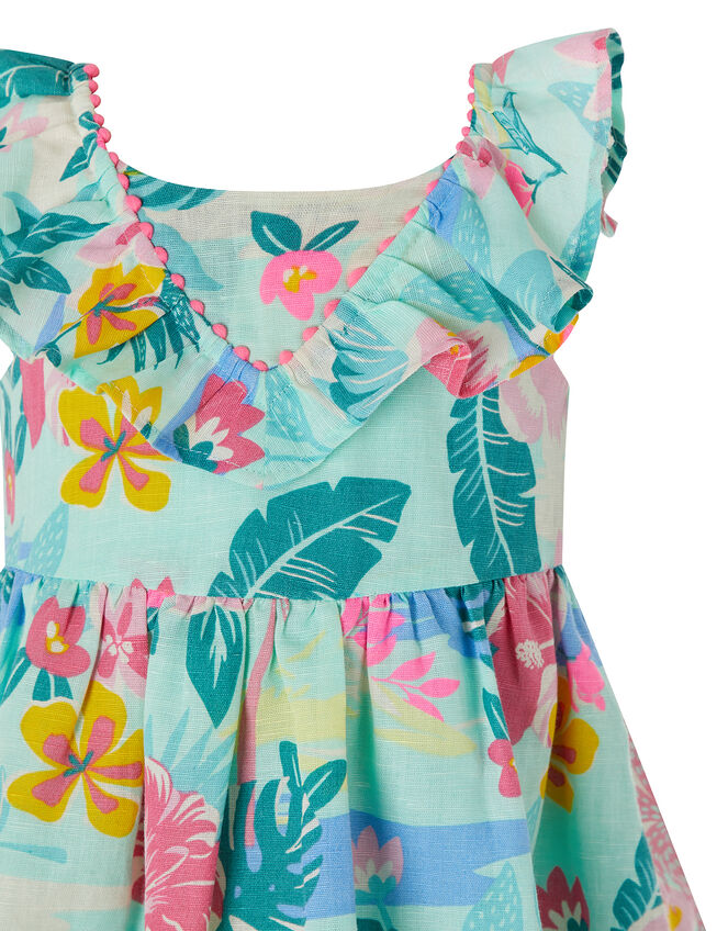 Baby Petunia Floral Dress in Linen and Organic Cotton, Blue (AQUA), large