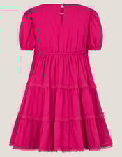 Puff Sleeve Lace Tier Dress, Pink (PINK), large