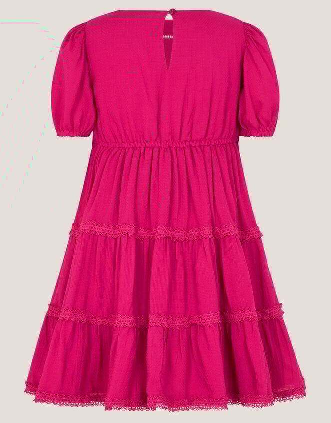 Puff Sleeve Lace Tier Dress, Pink (PINK), large