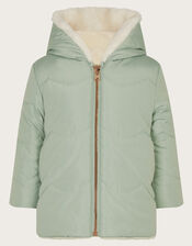 Baby Reversible Faux Fur Coat, Green (SAGE), large