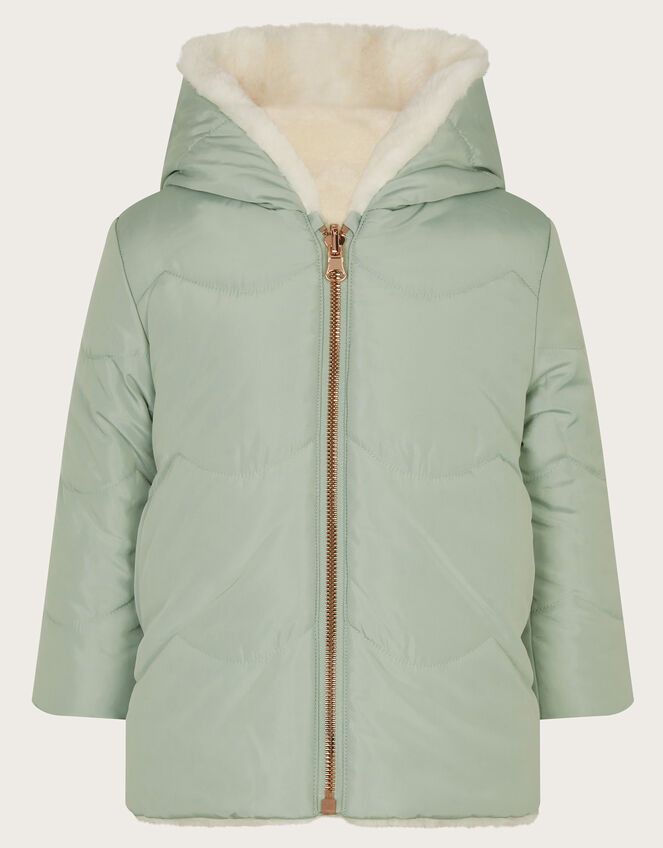 Baby Reversible Faux Fur Coat, Green (SAGE), large
