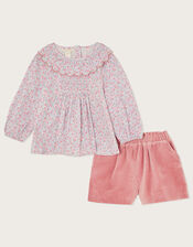 Baby Blouse and Velour Shorts Set, Pink (PINK), large