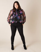 Rylee Floral Organza Blouse, Black (BLACK), large