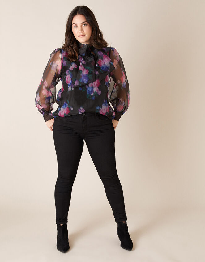 Rylee Floral Organza Blouse, Black (BLACK), large