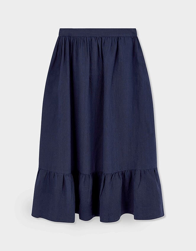 East Liza Midi Linen Skirt, Blue (NAVY), large