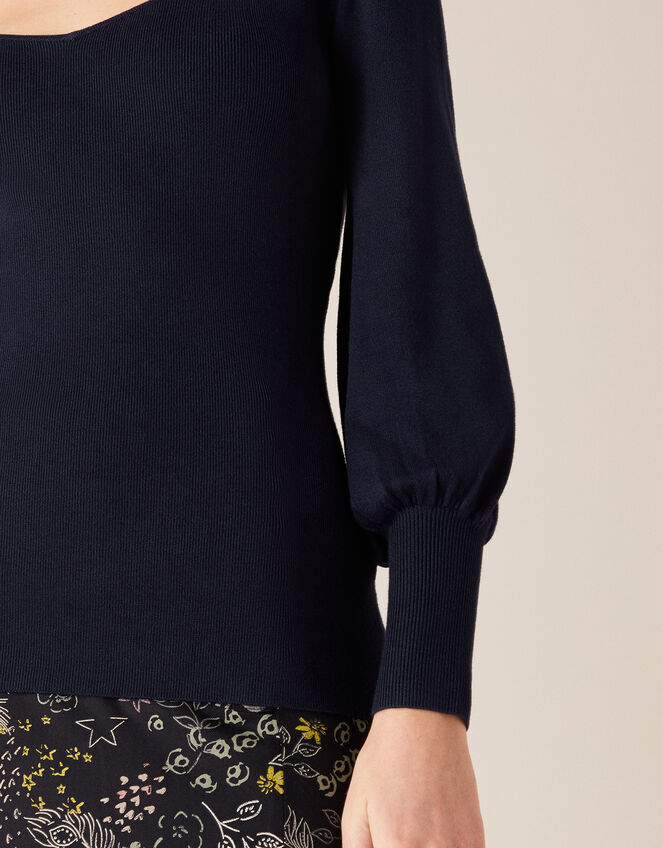 Sweetheart Neck Jumper, Blue (NAVY), large