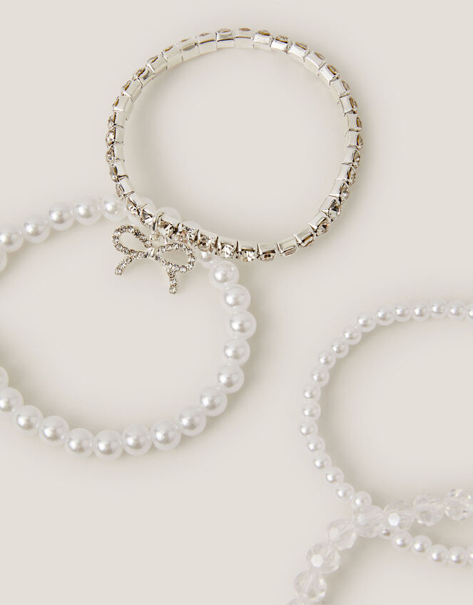 4-Pack Bow Pearl Bracelets, Ivory (IVORY), large