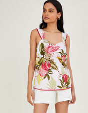 Elaina Pomegranate Cami Top in Linen Blend, Ivory (IVORY), large