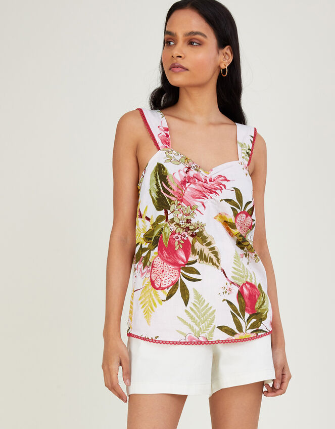 Elaina Pomegranate Cami Top in Linen Blend, Ivory (IVORY), large