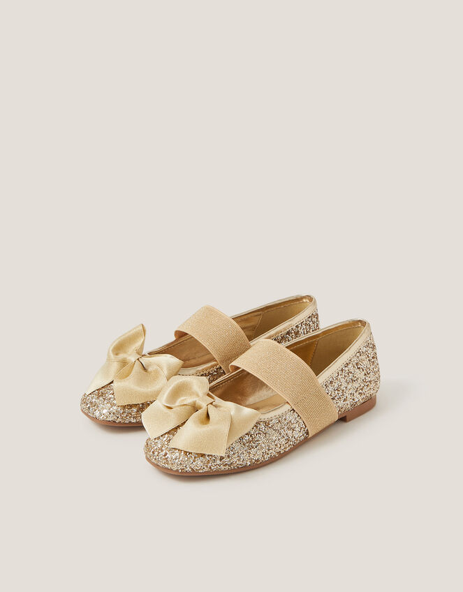 Glitter Bow Ballet Flats, Gold (GOLD), large