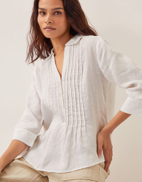 Elsie Linen Blouse, White (WHITE), large