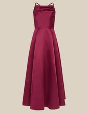 Cowl Neck Satin Prom Dress, Red (BURGUNDY), large