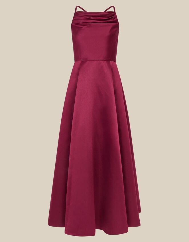 Cowl Neck Satin Prom Dress, Red (BURGUNDY), large