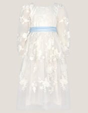 Beatrice Floral Embroidered Tulle Dress, Ivory (IVORY), large