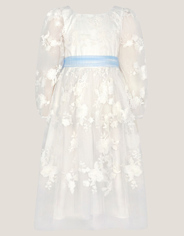 Beatrice Floral Embroidered Tulle Dress, Ivory (IVORY), large