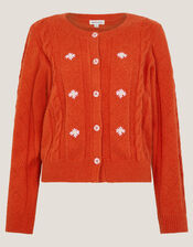 Enya Floral Cable Knit Cardigan, Orange (ORANGE), large