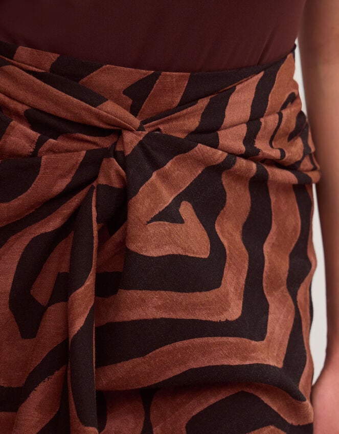 Callie Thorpe x Monsoon Wave Print Linen Blend Sarong Skirt, Brown (BROWN), large