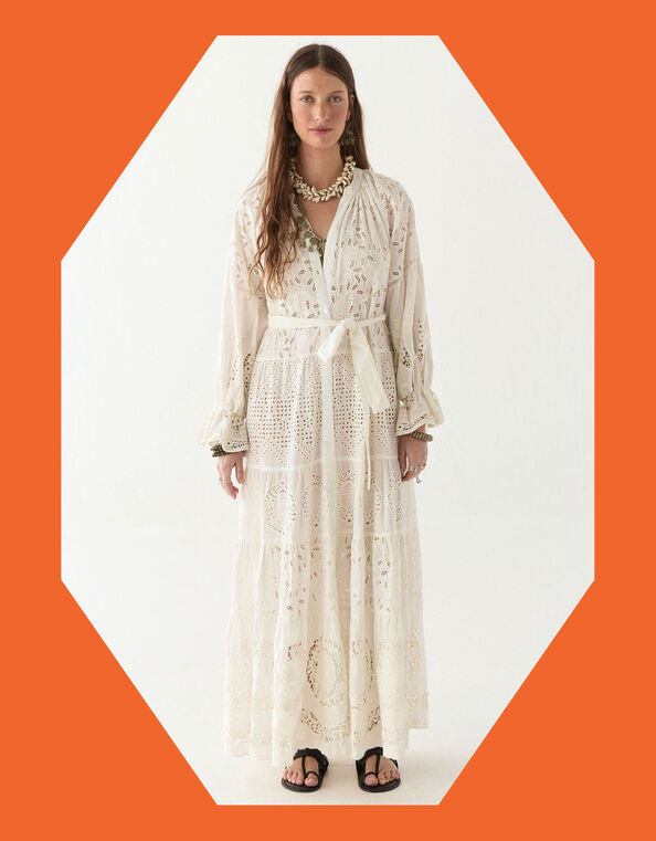 Maison Hotel Lilibet Broderie Maxi Dress, White (OFF WHITE), large