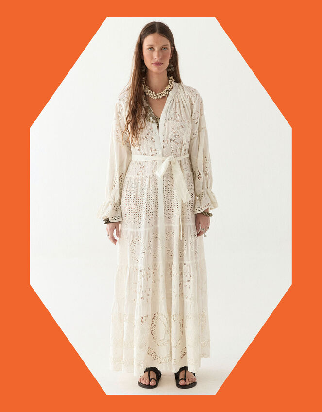 Maison Hotel Lilibet Broderie Maxi Dress, White (OFF WHITE), large