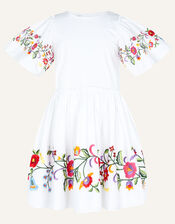 Boutique Kaia Embroidered Flutter Sleeve Dress, White (WHITE), large