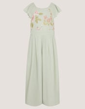 Azalea Floral Embroidered Ruffle Jumpsuit, Green (SAGE), large