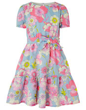 Octavia Floral Dress in Linen and Organic Cotton, Blue (BLUE), large
