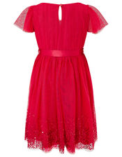 Sequin Tulle Wrap Dress, Red (RED), large