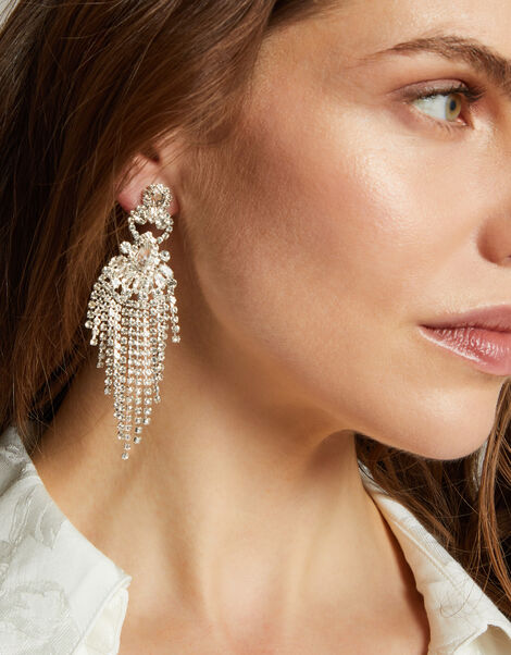 Crystal Diamante Fringe Drop Earrings, , large
