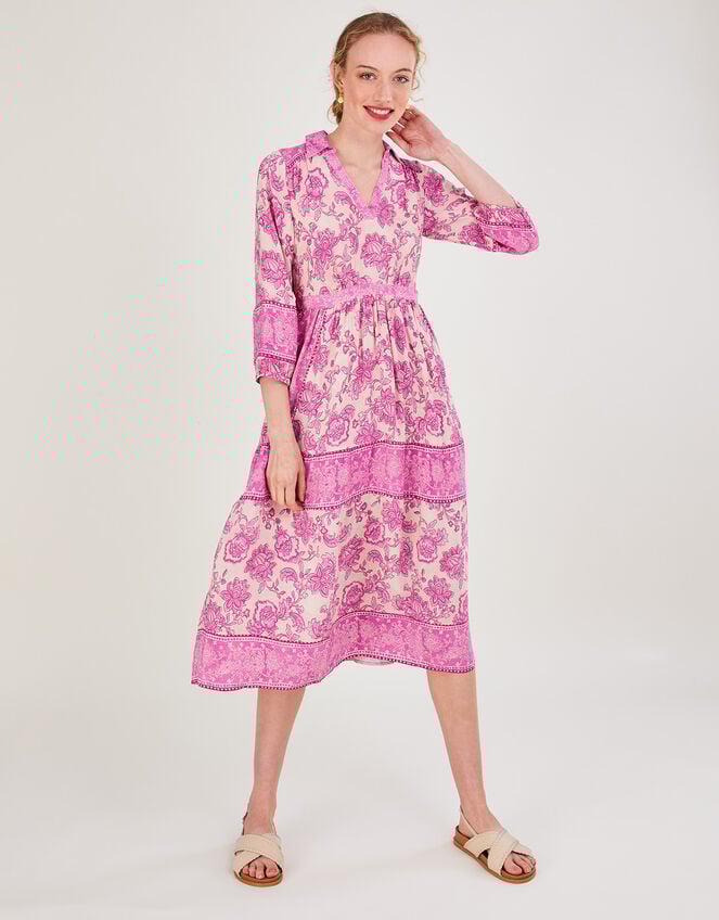 Pia Placement Print Dress in Sustainable Viscose, Pink (PINK), large