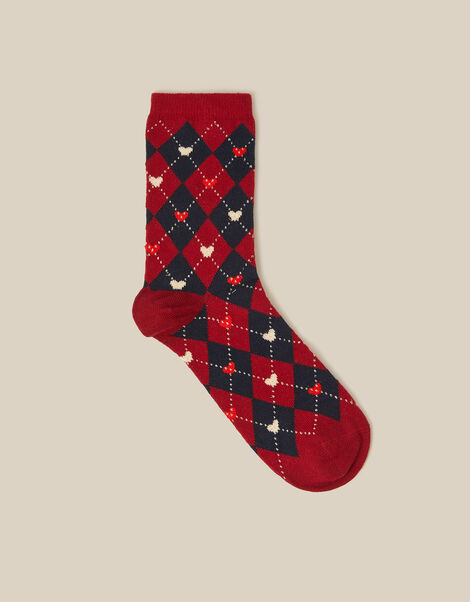 Argyle Heart Socks, Red (BURGUNDY), large