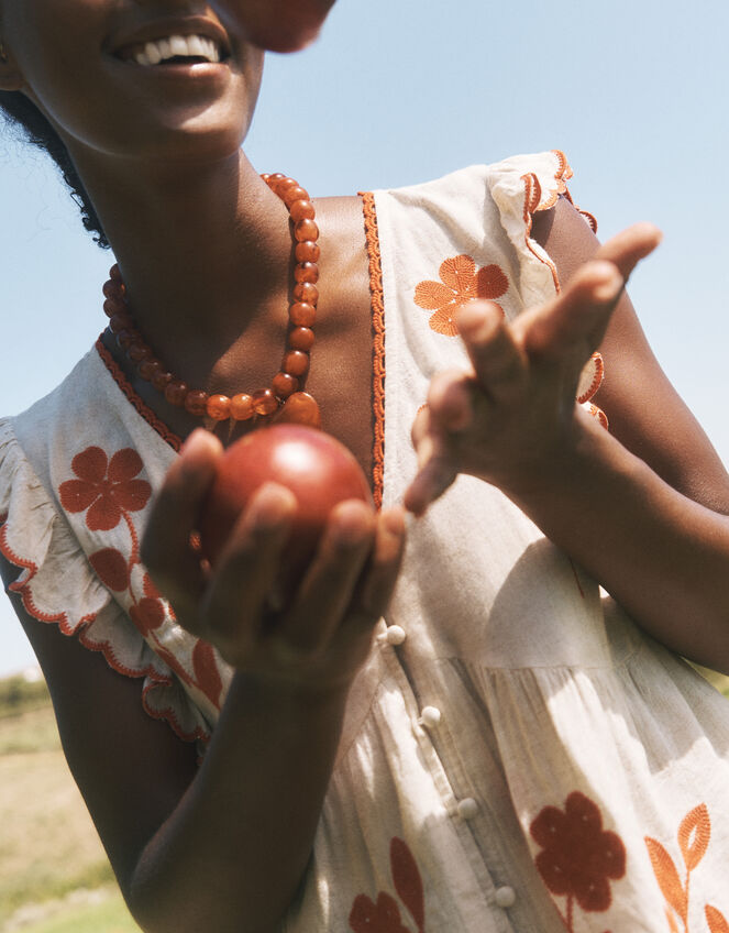 Rhea Embroidered Linen Blend Top, Natural (NATURAL), large
