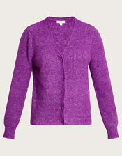 Super-Soft Ribbed Knit Cardigan, Purple (PURPLE), large