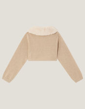 Detachable Collar Fuzzy Cardigan, Gold (GOLD), large