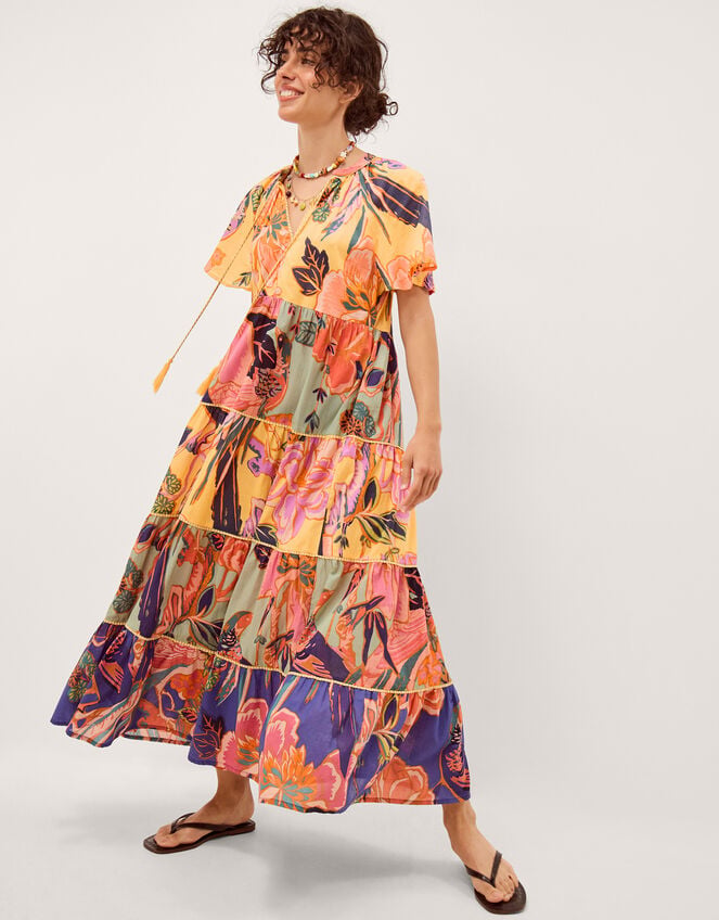 Carmen Floral Tiered Midi Dress, Multi (MULTI), large