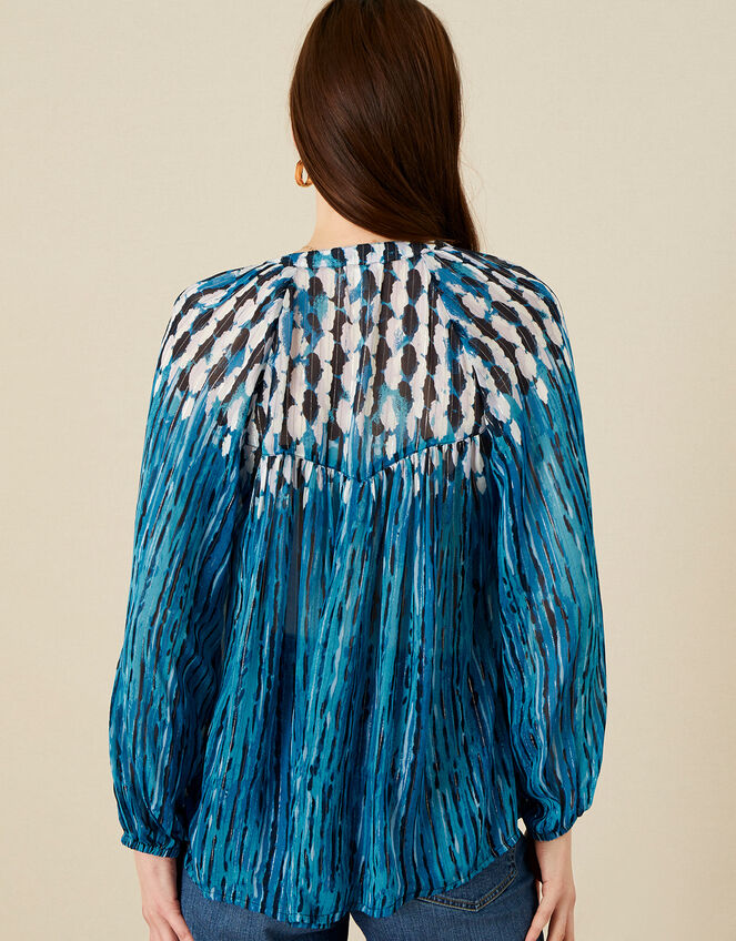 Feather Print Embellished Top, Blue (BLUE), large