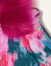 Blurred Floral Padded Coat, Teal (TEAL), large