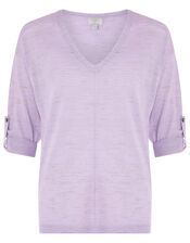 Tilly Tab Sleeve Lightweight Jumper in Linen Blend, Purple (LILAC), large